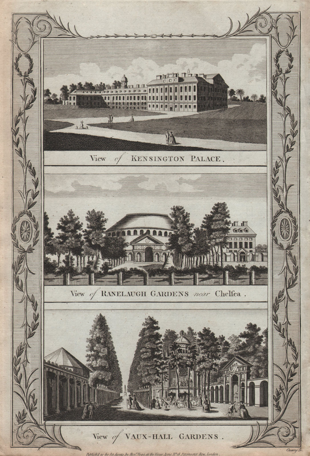 Kensington Palace. Ranelagh Gardens rotunda, Chelsea. Vauxhall Gardens 1784